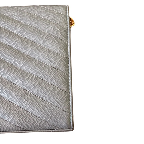 Auth Saint Laurent Gray Caviar Quilted Cassandre Wallet On Chain (WOC) Clutch - Picture 12 of 14